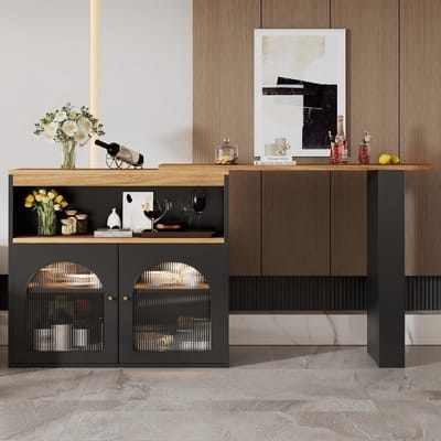 Uittrekbare bartafel - Eettafel statafel - Flexibel wonen - 360 graden draaibaar - 138-193x39x105 cm - Zwart