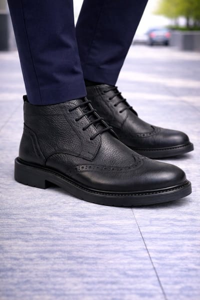 Heren Boots Echt Leer – Stoere Leren Herenboots – Veterschoenen Heren – Comfort Schoenen 1040 - Zwart - Maat 40