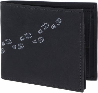 oxmox portemonnee New Cryptan RFID Protect Querscheinbörse Footsteps 2.0 Print Grey Black zwart