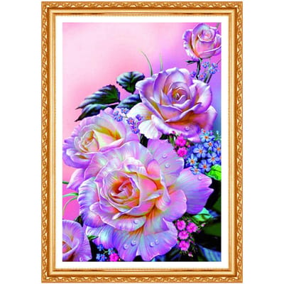 Pivoine Violette Fleur Broderie Diamant Point de Croix Décoration Strass Ronde Complète 20X30CM purple
