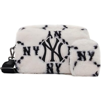 MLB Monogram Serie Ny Yankees Letterlogo Bloemenprint Sport Trend Pluche Camera Schouder Crossbody Tas Unisex tassen Crème-Wit 3ACRM1026-50CRD Cream White white