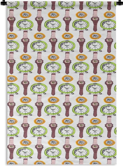 Wandkleed - Wanddoek - Wekker - Horloges - Stopwatch - Patronen - 120x180 cm - Wandtapijt