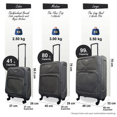 Softshell lichtgewicht grijs nylon 4-wiel reiskoffer Feestkoffers