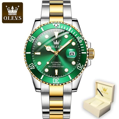 OLEVS 6650 met geschenkdoos Luxe groen waterspook automatisch mechanisch horloge Waterdicht herenhorloge Herenhorloge black
