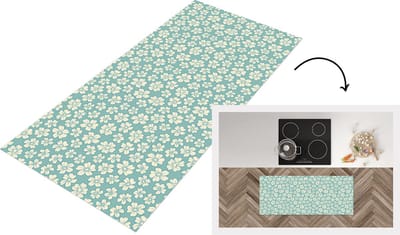 Keukenloper - Loper keuken - Bloemen - Wit - Vintage - Patronen - 120x50 cm - Keukenloper vinyl