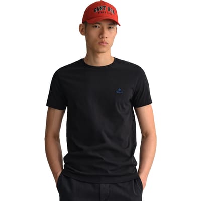 Gant heren T-shirt met ronde hals en contrasterend logo - Zwart