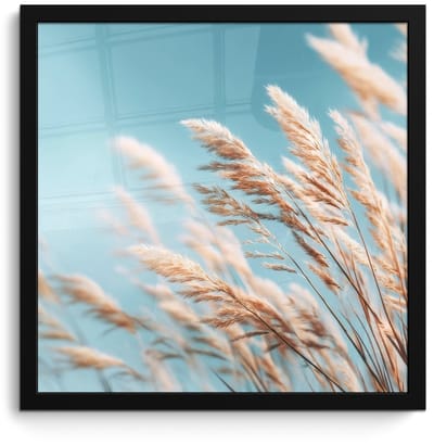 Poster in lijst - Fotolijst 40x40 cm - Posters - Siergras - Wind - Lichtbruin - Posterlijst zwart - Decoratie - Wanddecoratie woonkamer - Muurdecoratie slaapkamer