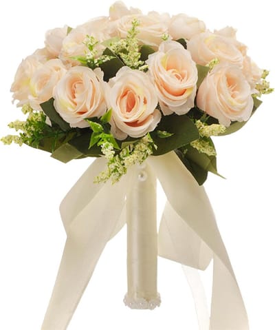 Kunst Bruidsboeket Rozen met Zijden Lint en Strass - Zijden Bloemen Boeket voor Bruiloft en Decoratie