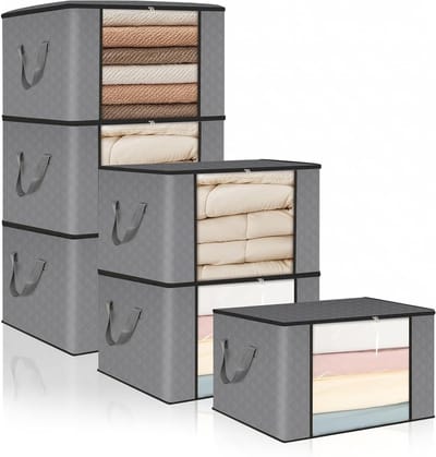 Opbergdozen met Deksel voor Kleding en Beddengoed, Versterkte Handvatten, 6 Stuks, Ideaal voor Verhuizen en Organiseren