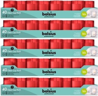200 stuks Bolsius Clear Cups kaars in rode houder 49/42 (16 uur)