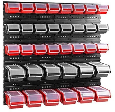 botle Box met deksel + wandrek 80 x 80 cm, stapelboxen, opbergkast, opbergsysteem, rood, zwart