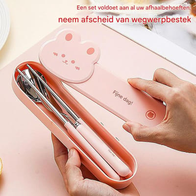Kinder Bestek Set - Reisbestek Peuters - Onderweg Eten - Inclusief Etui - Lichtgewicht Ontwerp
