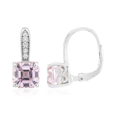 Cavill - Zilveren Oorbellen 925 Sterling - Achthoek Asscher Kunziet 4,078 ct - Rond Zirkonia 0,177 ct - Elegante Luxe Oorstekers Dames