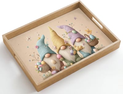 Dienblad hout 50x35 cm - Schootdienblad - Kabouters - Pasen - Eieren - Bloemen - Borrelplank rechthoek - Plateau dienbladen