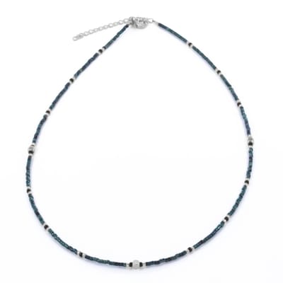 CO88 Collection 8CN-26370 Miyuki Kralen ketting 45cm - Petrol - 40+5cm - 1,8mm Dikte - Staal - Goudkleurig