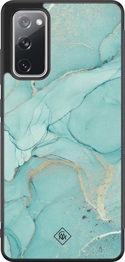 Casimoda® hoesje - Geschikt voor Samsung Galaxy S20 FE - Marmer mint groen - Zwart TPU Backcover - Marmer - Mint
