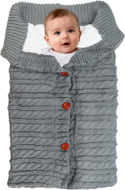 Wintervoetenzak - Gebreide slaapzak - Warmte voor baby - Zacht acrylgaren - 68 x 40 cm - Grijs