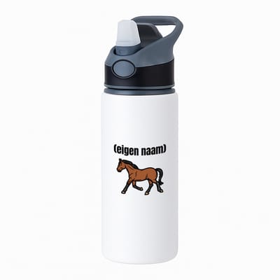 Hacebo® - rennend paard met eigen naam waterfles met rietje zwart - Paarden - dieren liefhebber - iemand die houdt van paarden - verjaardag - cadeau - kado - geschenk - water fles - 650ML