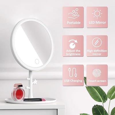 Make-upspiegel met verlichting, staande scheerspiegel met verblindingsvrije verlichting, 3 lichtkleuren, led, dimbare helderheid en aanraakschakelaar, voor thuis en op reis