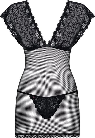 Obsessive Jurkje met mouwen & String - Erotische Lingerieset - Maat S/M - Zwart