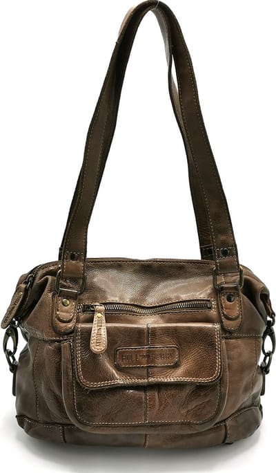 HillBurry Schoudertas Gewassen Leer Vintage Look Taupe - 6240W-4059 - (bxhxd) 28cm x 19cm x 10cm