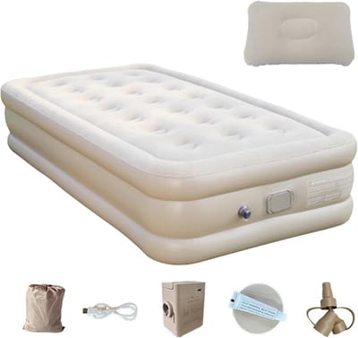 Campingluchtmatras - Slaapmat Kampeerbed - Buiten slapen - Zelfopblazend met pomp - Dubbel - Beige