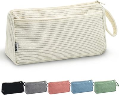 SnelShoppen - Corduroy Cosmetic Bag - Kleine Make-up Tas voor Reizen - Cosmetica Tas voor Vrouwen en Meisjes - Zwart, Compact en Lichtgewicht - Ideaal