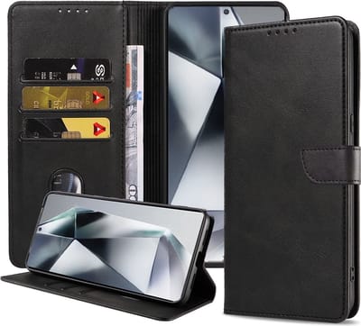 Geschikt voor Samsung Galaxy S24 Ultra Telefoonhoesje Kunstleer met Magnetisch lipje en Pasjeshouder Book Case met Klepje - Zwart - Smartphonica geschikt voor Samsung Galaxy S24 Ultra