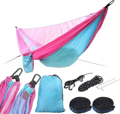 Tuinhangmat met Klamboe - Kampeerhangmat Buitenbed - Ontspannen in de Natuur - Sterk Parachutedoek - 290x140cm - C