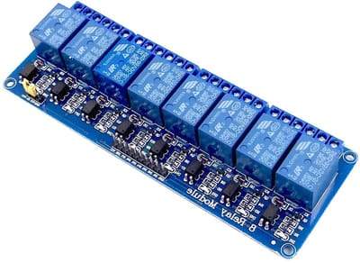 8-kanaals 5V relaismodule voor automatisering, schakelen en besturing van apparaten, blauw