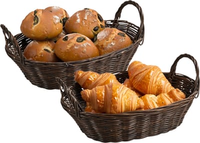 Kesper Brood/fruit mandje - 2x - donkerbruin - ovaal - L29 x B18 x H13 cm - broodmandjes