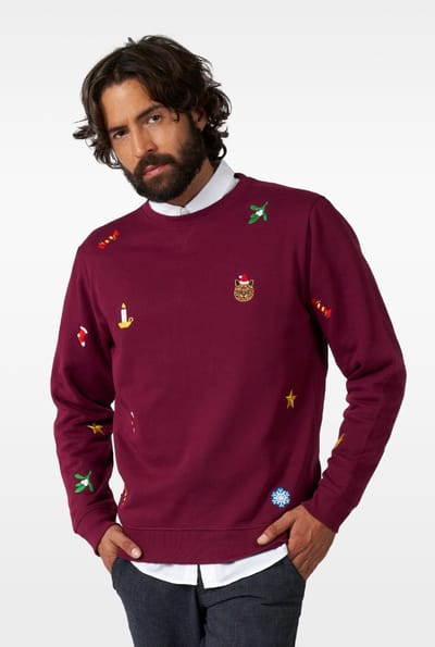 OppoSuits X-Mas Icons - Burgundy - Heren Kerst Sweater - Kersttrui Mannen - Kerst - Rood - Maat M