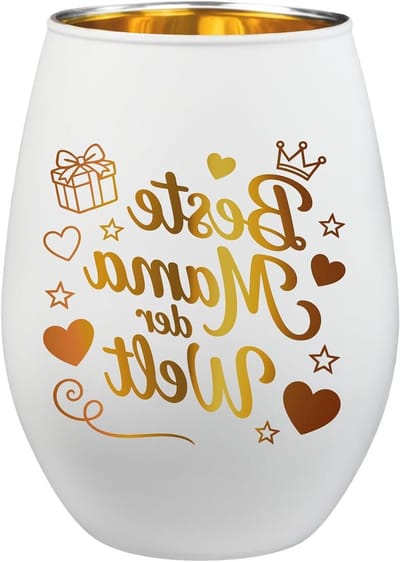 Windlicht Glas - Theelichthouder - Cadeau geven - Gegraveerde boodschap - 115 cm hoog - Wit goud