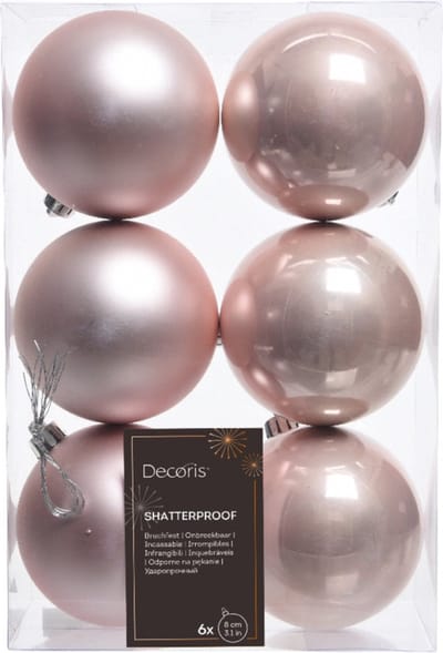 Decoris Kerstballen - 6x st - lichtroze - D8 cm - kunststof - mat/glans - kerstversiering