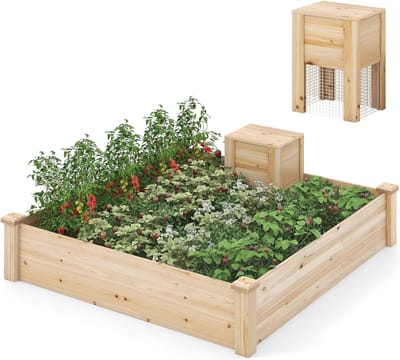 Verhoogd Bloembed Met Compostbak - Houten Plantenbak Voor Balkon, Tuin, Terras - 300 Liter Inhoud