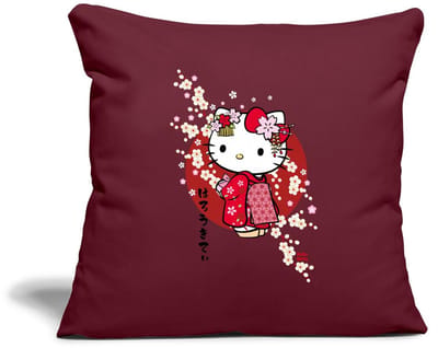 Hello Kitty In Een Rode Kimono En Kersenbloesems Sierkussenhoes, 45 x 45 cm