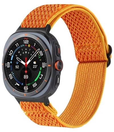 By Qubix - smartwatch bandje - Compatible Samsung bandje - Elastische solo loop nylon bandje - Oranje - Geschikt voor Samsung Galaxy Watch 9 (40/44mm) - Watch 8 (40/44mm) - Watch 8 Classic (46mm)