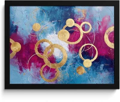 Poster in lijst - Fotolijst 40x30 cm - Posters - Cirkels - Goud - Abstract - Posterlijst zwart - Decoratie - Wanddecoratie woonkamer - Muurdecoratie slaapkamer