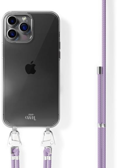 xoxo Wildhearts siliconen hoesje - Geschikt voor iPhone 11 Pro Max - Telefoonhoesje - Hoesje met koord - telefoonkoord - Transparant hoesje - Paarse koord