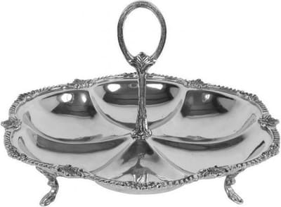Baroque - Decoratieve schaal - Schaal met Handvat 35 cm - Zilver - Koper - 25x35x35 - Brass