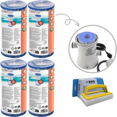 Bestway - Type II filters geschikt voor filterpomp 58383 - 4 stuks & WAYS scrubborstel