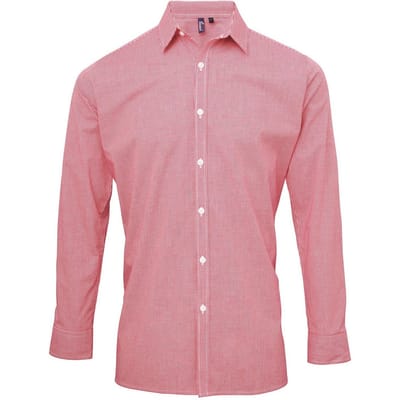 Premier Heren Gingham overhemd met lange mouwen (Rood/Wit)