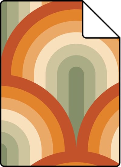 Proefstaal ESTAhome behang art deco bogen groen en oranje - 26.5 x 21 cm - 131773-S