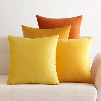 Dailygoods - Dailygoody - Fluwelen kussenovertrekken - Set van 4 - Zacht en duurzaam - Oranje - Decoratief voor bank en slaapkamer - 45 x 45 cm