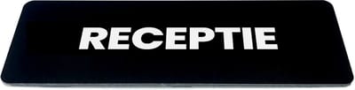 Deurbordje met tekst receptie - Zwart/wit - Formaat 150 x 50 mm x 1,6mm - incl. plakstrip