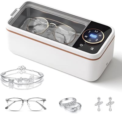 Ultrasoonsieradenreiniger 45 kHz, machine met 304 roestvrijstalen kuip 355 ml (12 oz), 6 reinigingsmodi en digitale timer, compatibel met sieraden, brillen, ringen en prothesen