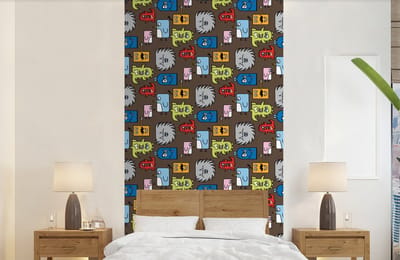Behang - Fotobehang Patronen - Monster - Dieren - Jongens - Kinderen - Kids - Breedte 120 cm x hoogte 240 cm
