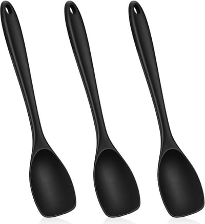 3-delige siliconen kooklepelset, 27,5 cm, zwart, hittebestendig tot 210 °C, anti-aanbaklaag, BPA-vrij, voor roeren, serveren, ergonomische handgrepen