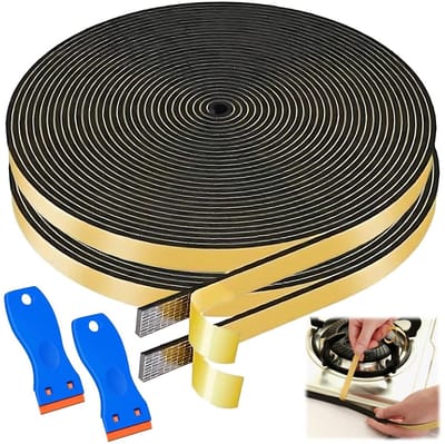 10 meter Keuken Top Afplaktape, 2 stuks 7mm x 2mm Zelfklevende Tape voor Kookplaat en Gootsteen, Inclusief Kleine Schraper, Ideaal voor Elektrische Verwarmers en Waterdichte Toepassingen