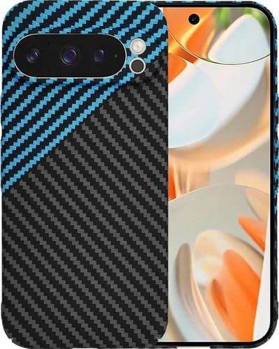 Hoesje geschikt voor Google Pixel 9 Pro - Techsuit Carbonite FiberShell Carbon Back Cover - Blauw/Zwart